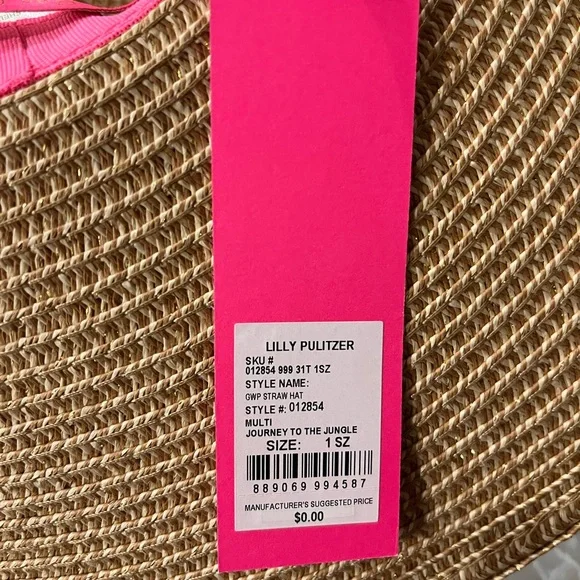 NWT Lilly Pulitzer Floppy Beach Hat Pink Floral Journey To The Jungly - Picture 4 of 5